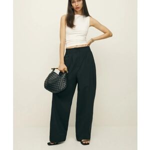 Reformation Black Wide Leg High-Rise Trousers